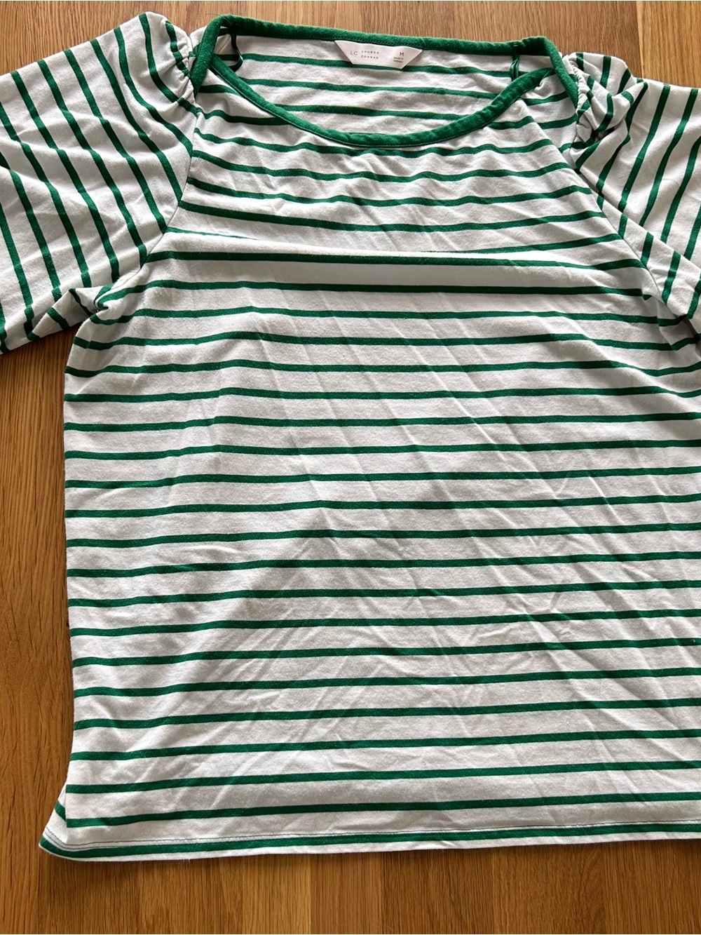 LC Lauren Conrad White and Green Striped Short Sleeve Tee